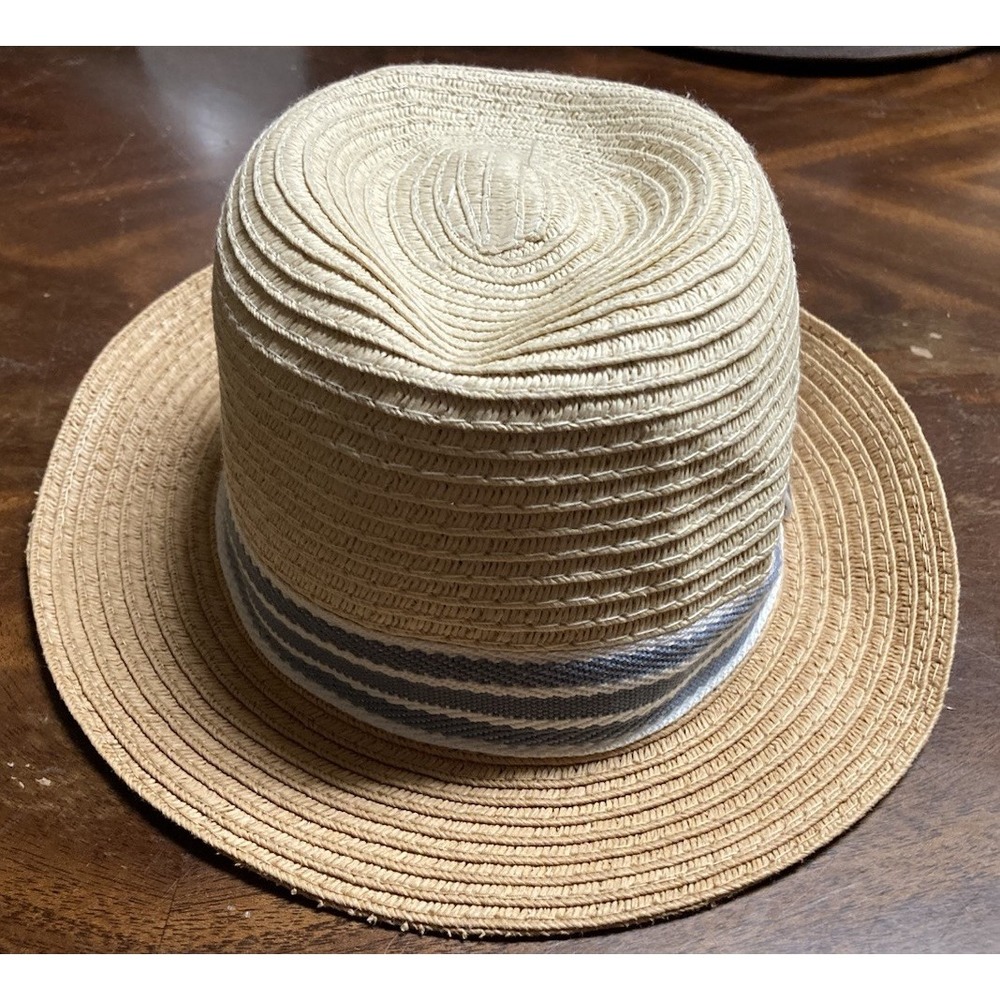 Boys Paper/ Polyester Fedora Hat With Blue & White Band